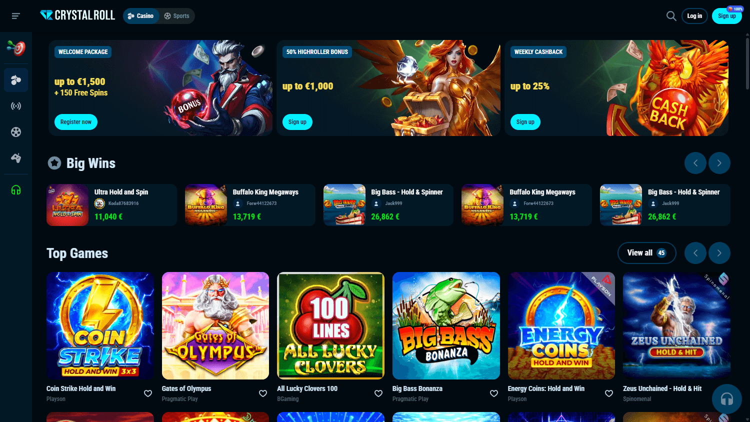Crystal Roll Casino Desktop screenshot